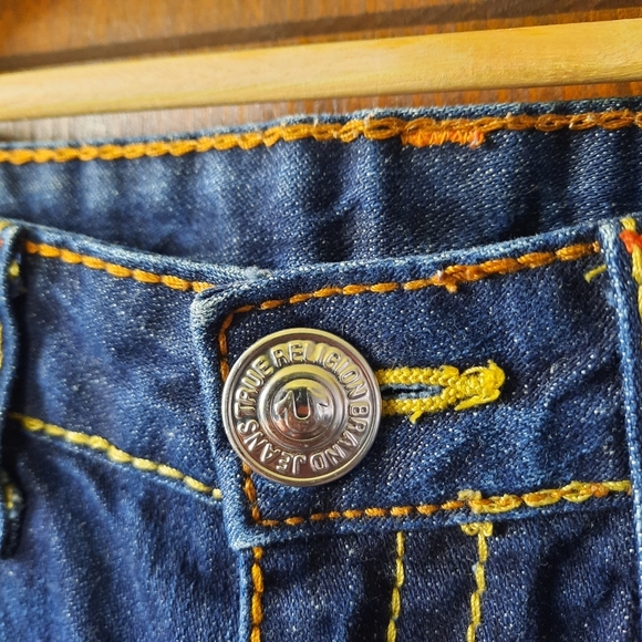 True Religion Joey Big T Twist Leg Flare Dark Wash Thick Stitch Flap Pockets 32 - Picture 8 of 14